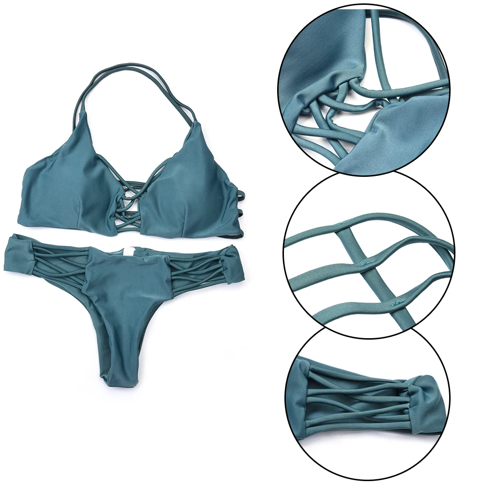 Женский купальник 2017 бикини зеленого цвета комплект из 2 предметов бандажные