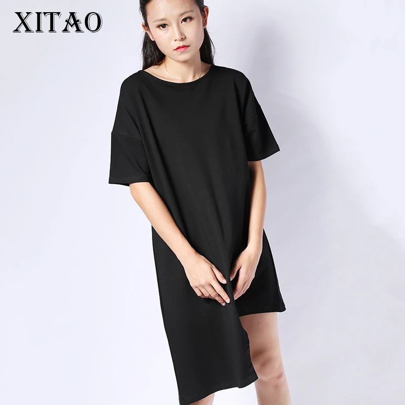 [XITAO] Корея 2017 новая летняя мода женский однотонный пуловер до колена с коротким