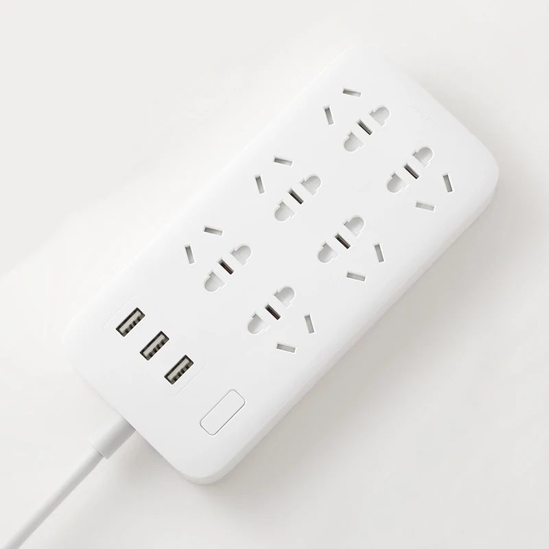 6Socket 3usb Xiaomi Mijia power Strip 1,8 m(5.9ft) 6 розеток 10A 250V 2500W 3USB порта 5V 2.1A Быстрая зарядка защита от перегрузки Высокое качество Pl - Цвет: 6Socket 3usb