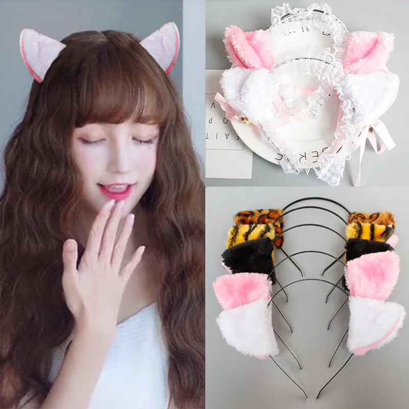 Плюшевые животные кошка леопард тигр уши повязка на голову заколки для волос