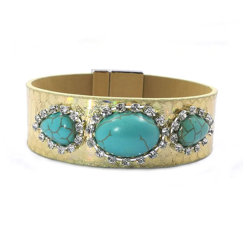 Кожаные браслеты с камнями водопада и магнитным замком Wellmore, есть 3 размера, бохемского стиля для женщин.