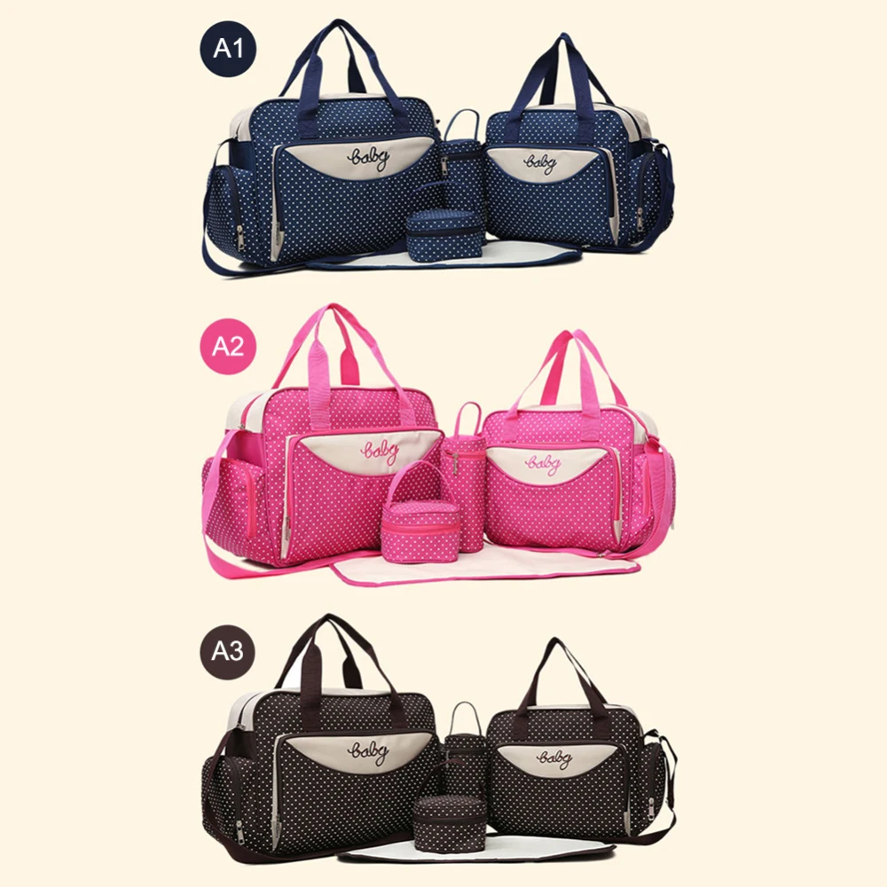 

5Pcs Mummy Bag Large Capacity Baby Diaper Set Bag Stroller Mummy Maternity Nappy Bag Handbag Set With Changing Pad For Baby Care