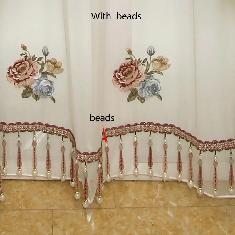tulle with beads Большие красные европейские и американские стильные роскошные жаккардовые рельефные затемненные шторы для шторы на окна для гостиной спальни - Цвет: tulle with beads