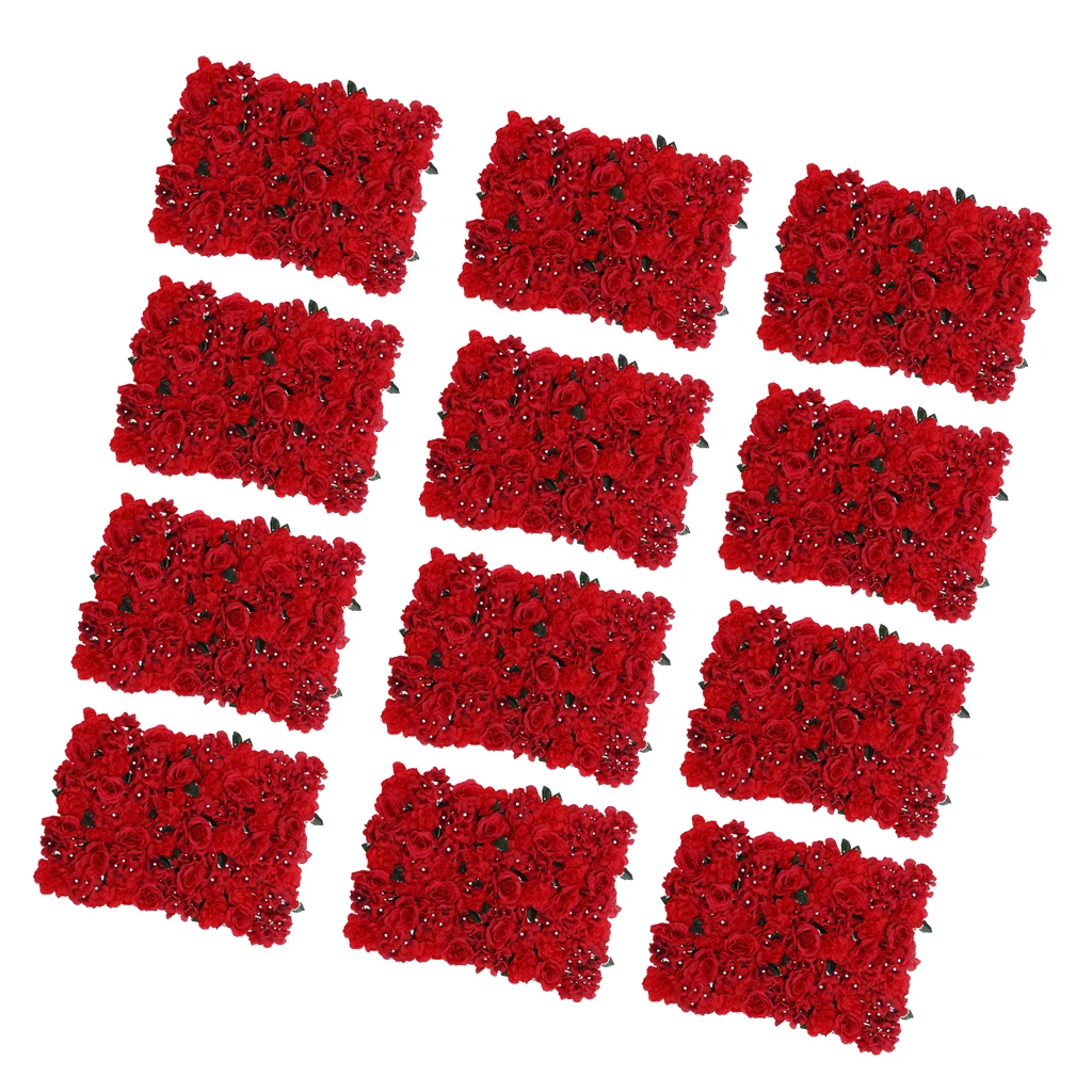

12pcs Artificial Flower Wall Wedding Venue Flower Pillar Main Road Decor Red