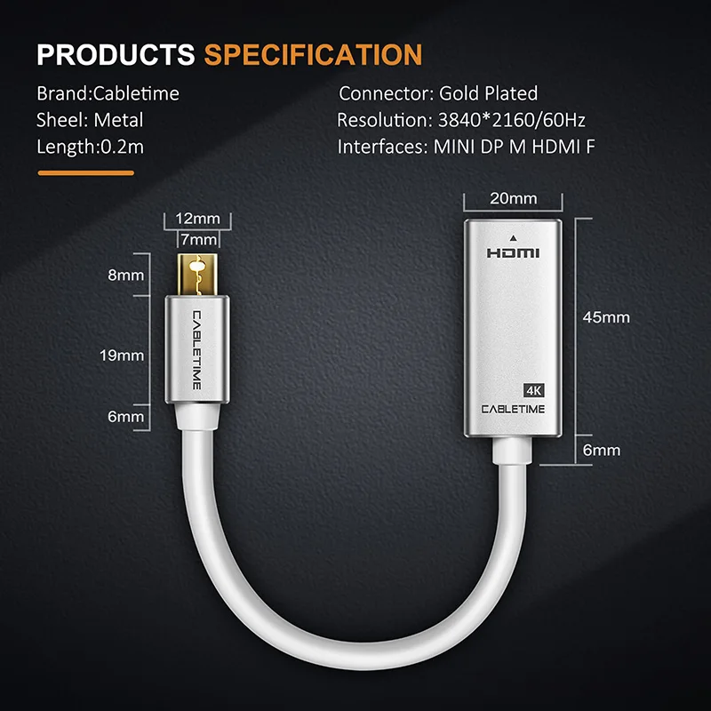 Кабель Thunderbolt Mini Display port To HDMI адаптер Male Female 4K 30Hz DP to для ПК Macbook Pro Lenovo 4k N170|Кабели VGA|