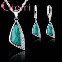 fine 925 sterling silver stylish charming jewelry sets collar chain for women geometric crystal pendant necklace earrings gift
