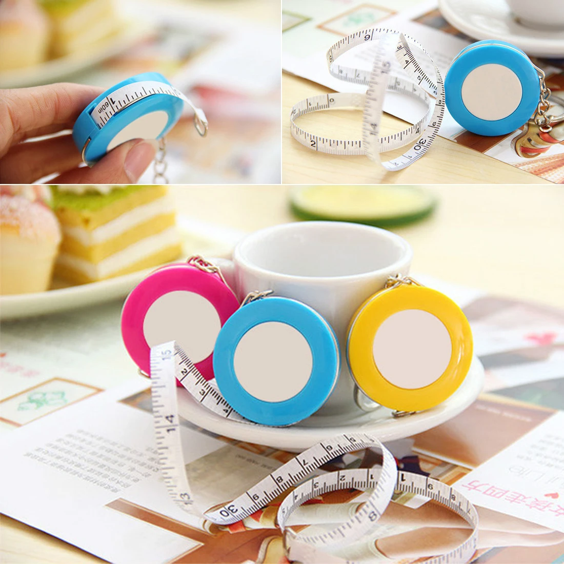 

Portable key ring 1.5m/1mm 4x4x1.2cm Key Chain Tape Measures Portable Retractable Ruler Centimeter/Inch For Home/School/Office