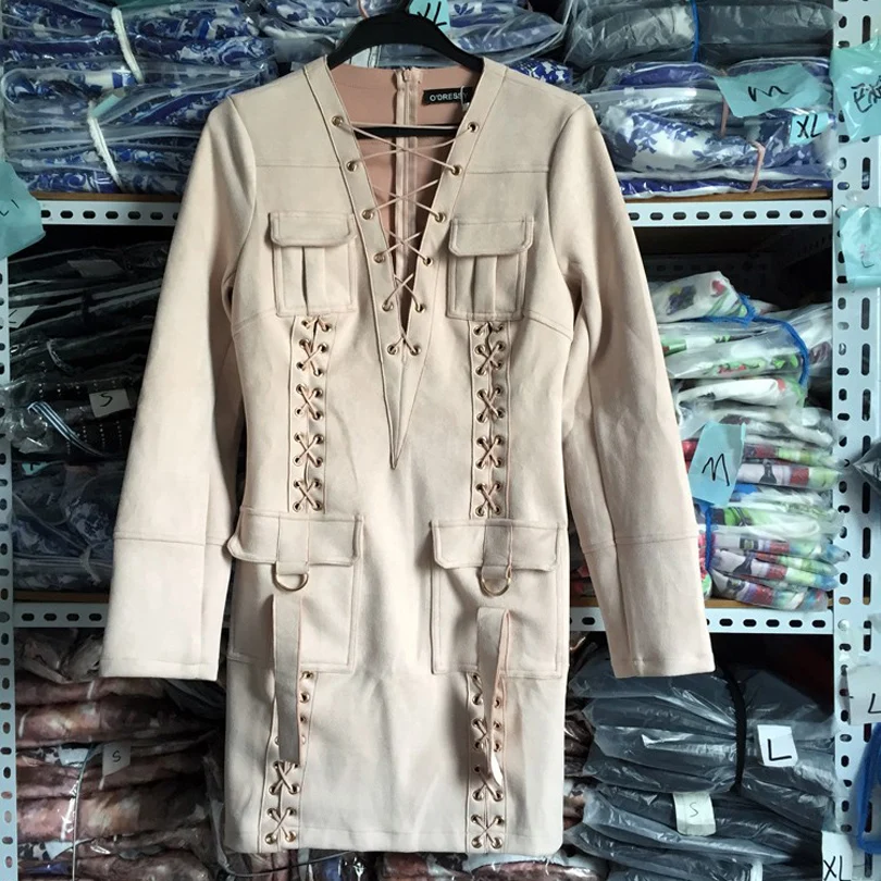 Женское платье из искусственной замши подиумное винтажное с длинным рукавом