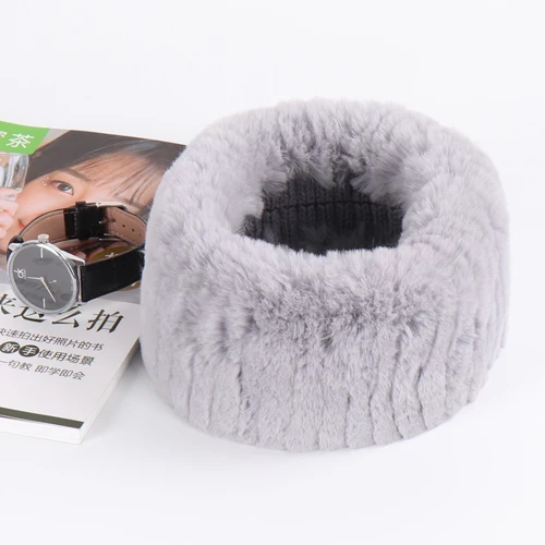 blue grey Горячая Распродажа, зимние женские меховые повязки на голову, вязаный шарф из меха кролика рекс для женщин, натуральный мех, головной убор, модный шарф - Цвет: blue grey