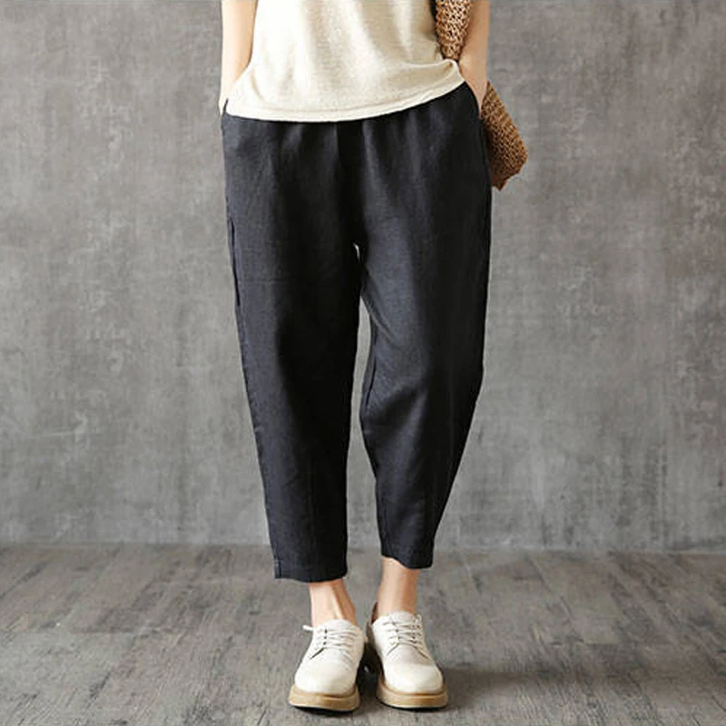 Весна лето повседневные свободные шаровары хлопок Мешковатые дамы плюс размер