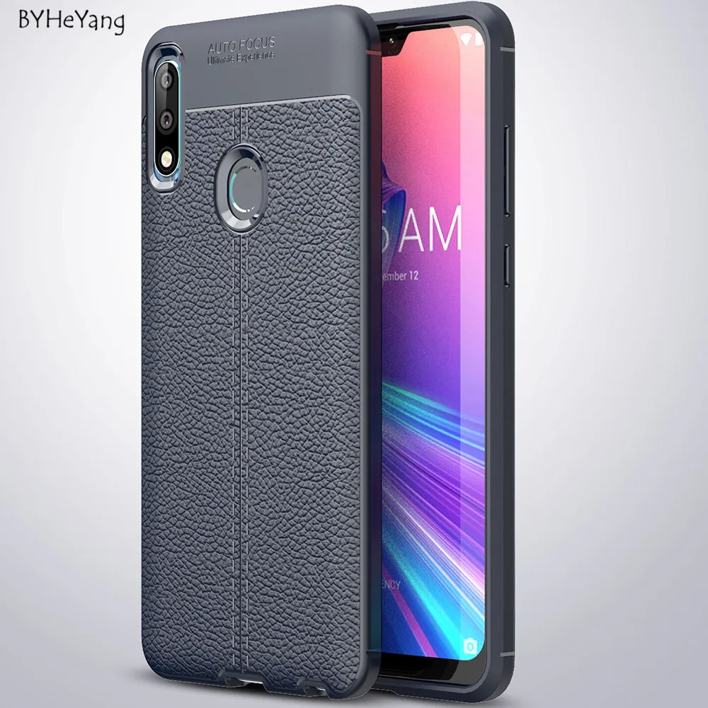 Чехол для Asus Zenfone Max Pro M2 ZB631KL с кожаной текстурой силиконовая мягкая Задняя