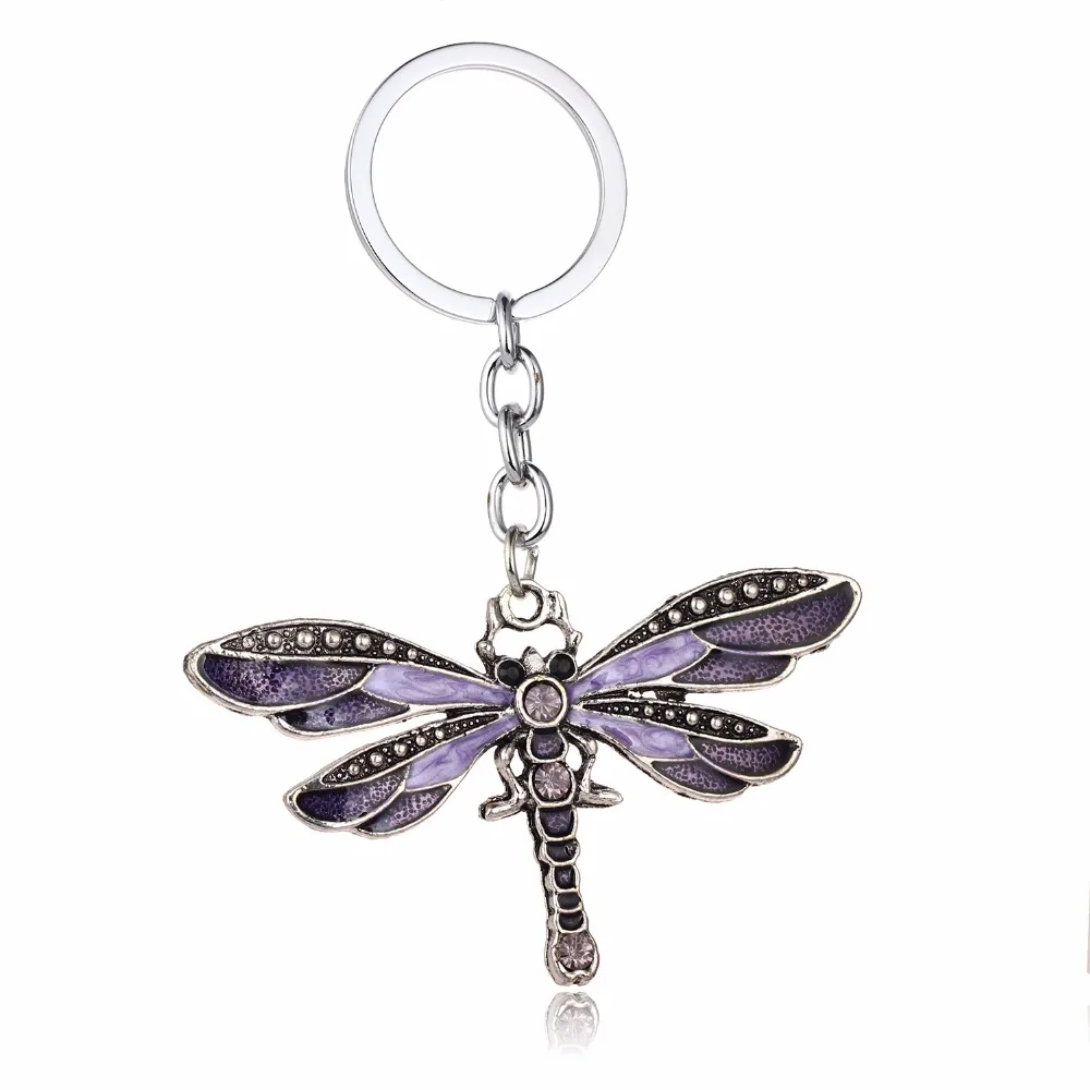 

12PC/Lot Crystal Rhinestone Purple Dragonfly Keychains Bohemia Keyrings Key Chains Party Weddings Gift Women Friends BFF Jewelry