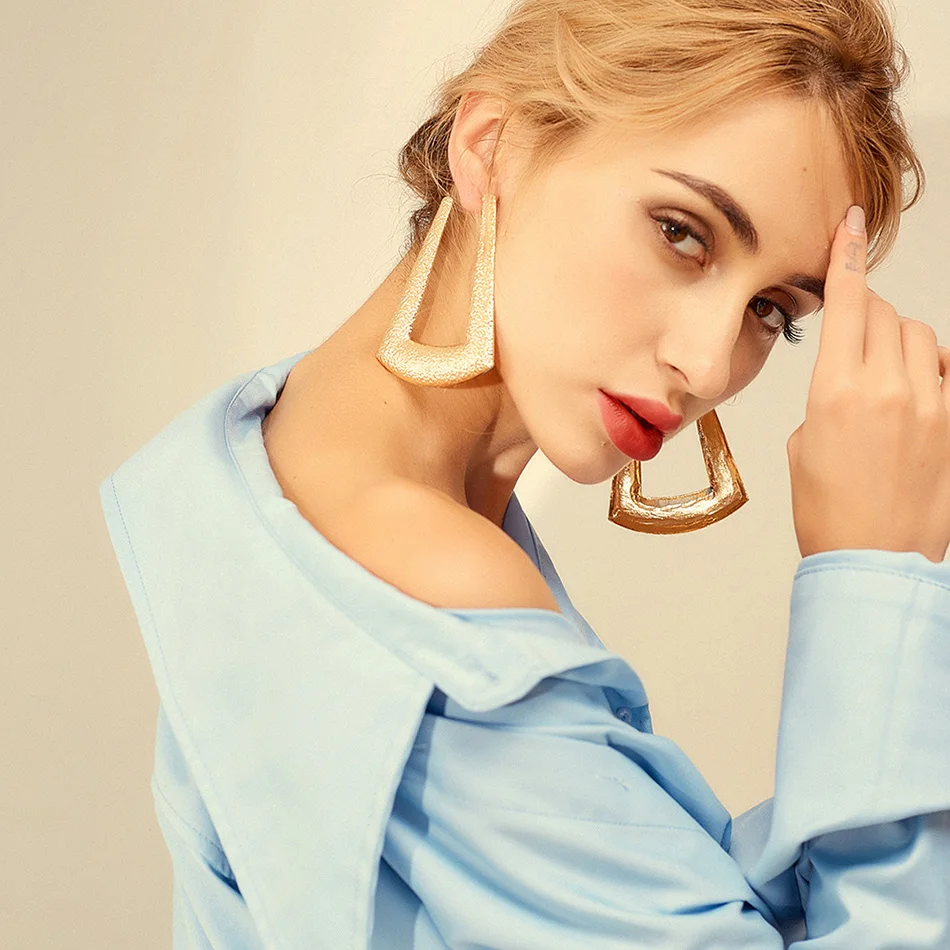 Meidi простой Мода золото Цвет геометрический большие серьги обруча для Для женщин