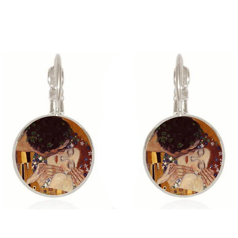silver10 Классические серьги Gustav Klimt The Kiss, ювелирные изделия, винтажные 18 мм круглые стеклянные куполообразные серьги для женщин, ювелирные изделия, Прямая - Окраска металла: silver10