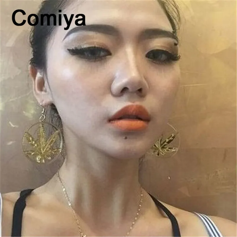 Big round hollow out leaf pendants drop earrings european stylish boucle d'oreille acrylic femme dangle earring indian jewelry |