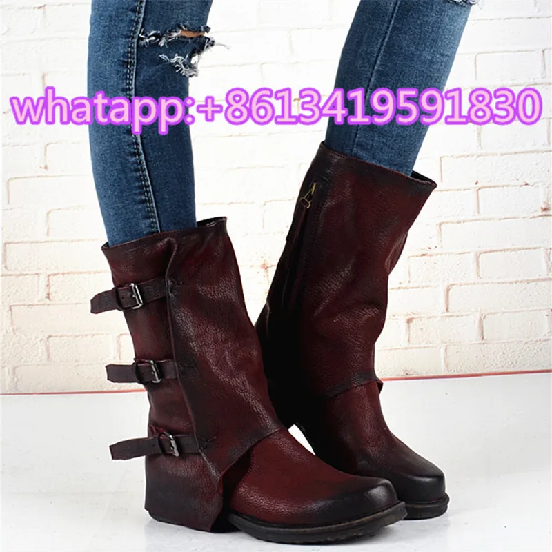 2017 Винтаж Женщин Сапоги Прохладный Мотоциклов Botas Mujer Пряжки Ботинес Новые Туфли