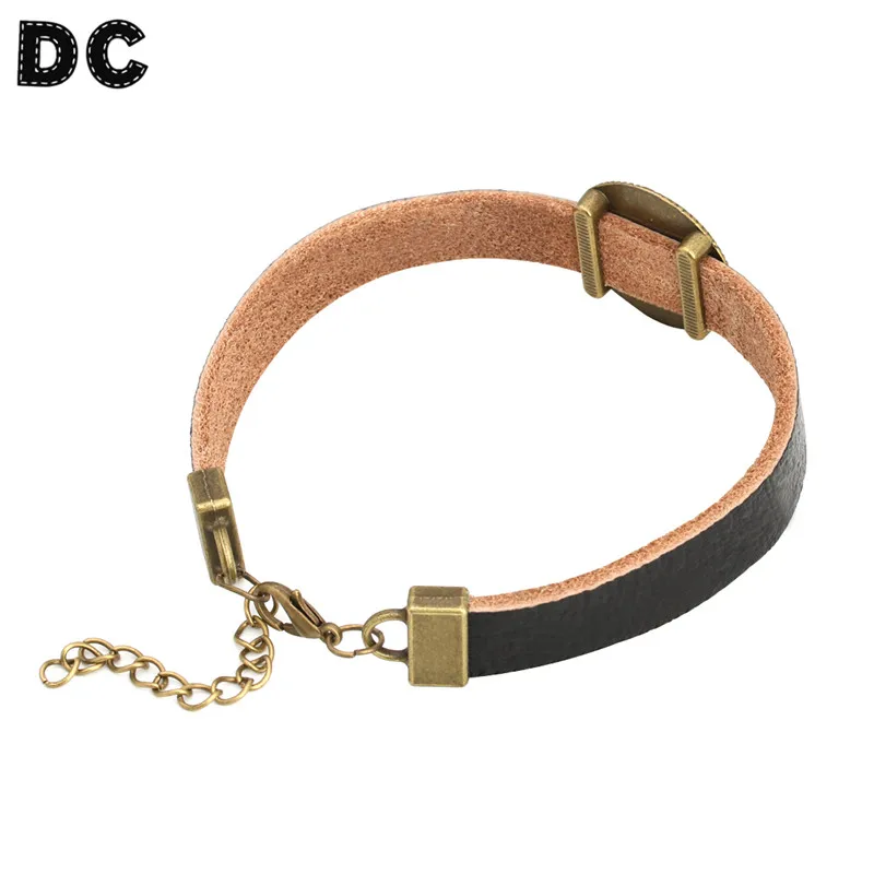 Черный Кожаный Браслет манжета 18 мм круглый бронза под старину/серебряный цвет