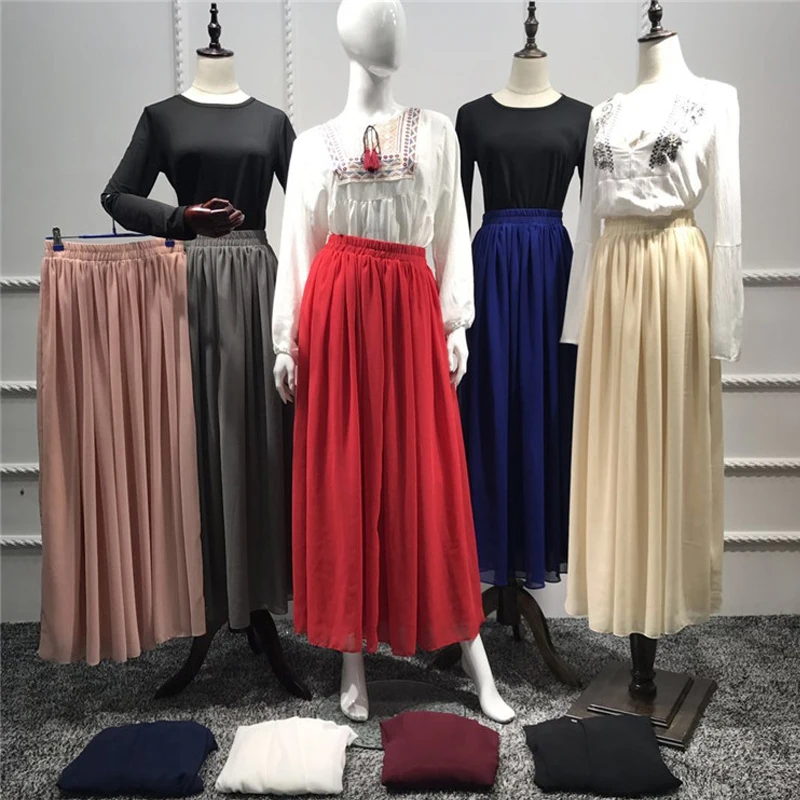 Размера плюс Faldas Mujer Moda Лето Бохо абайя мусульманская длинная шифоновая плиссированная макси юбка с высокой талией женские юбки