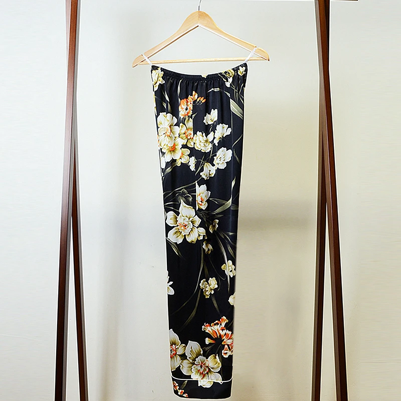 Pajamas Women Robe Sets 100% Silk Printed Fabric Sleepwear Two Pieces Set Turn-down Collar Elastic Waist Nightgown Suits