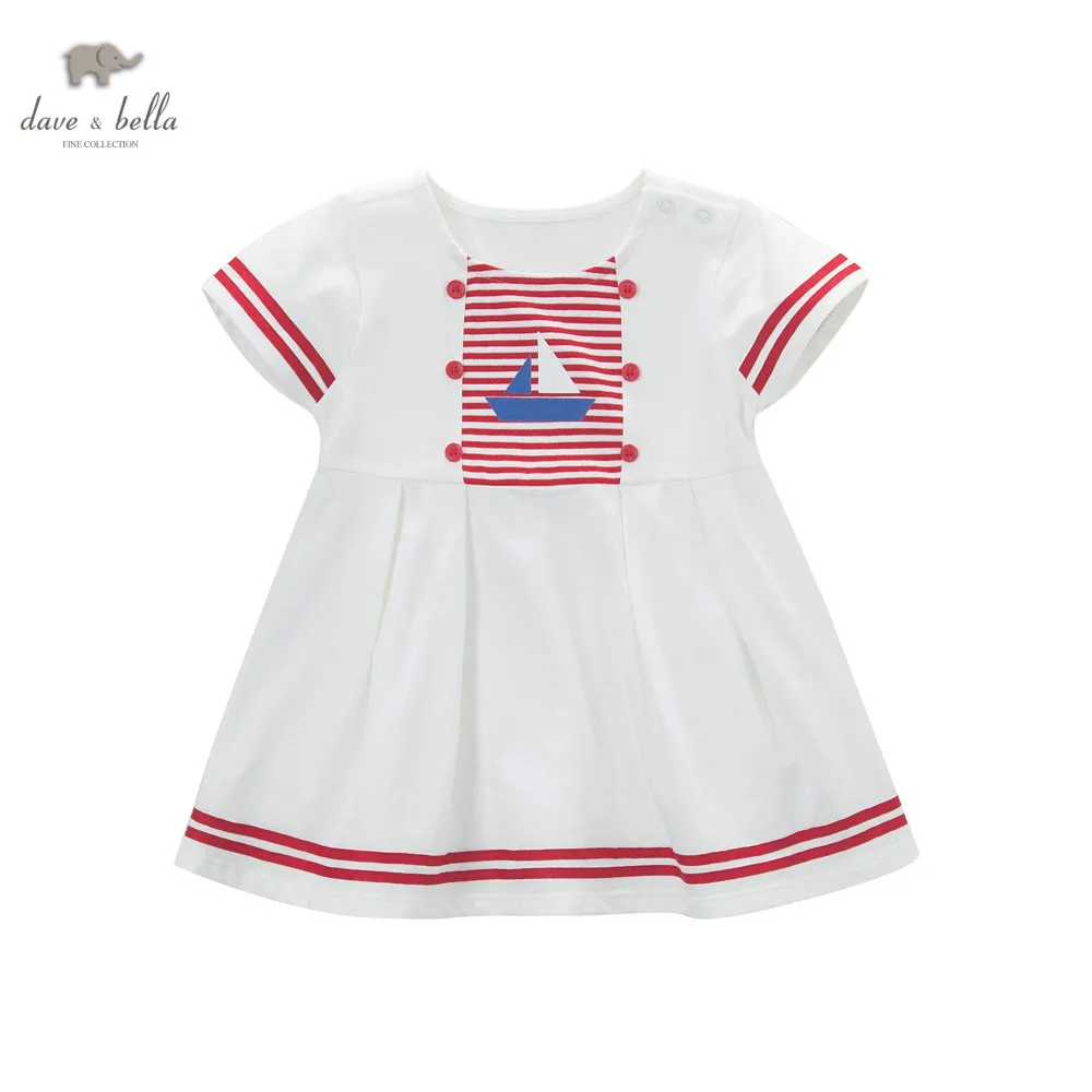 DB4895 dave bella summer baby girls white dress sailboat printed sweet kids toddle preppy style costumes | Детская одежда и обувь