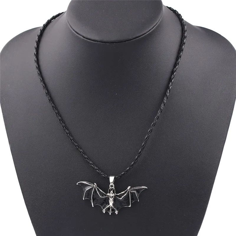 Vintage Punk Rope Chain Necklace Black Enamel Vampire Bat Pendant Men Colar Masculino Gothic Jewelry Halloween Gift | Украшения и
