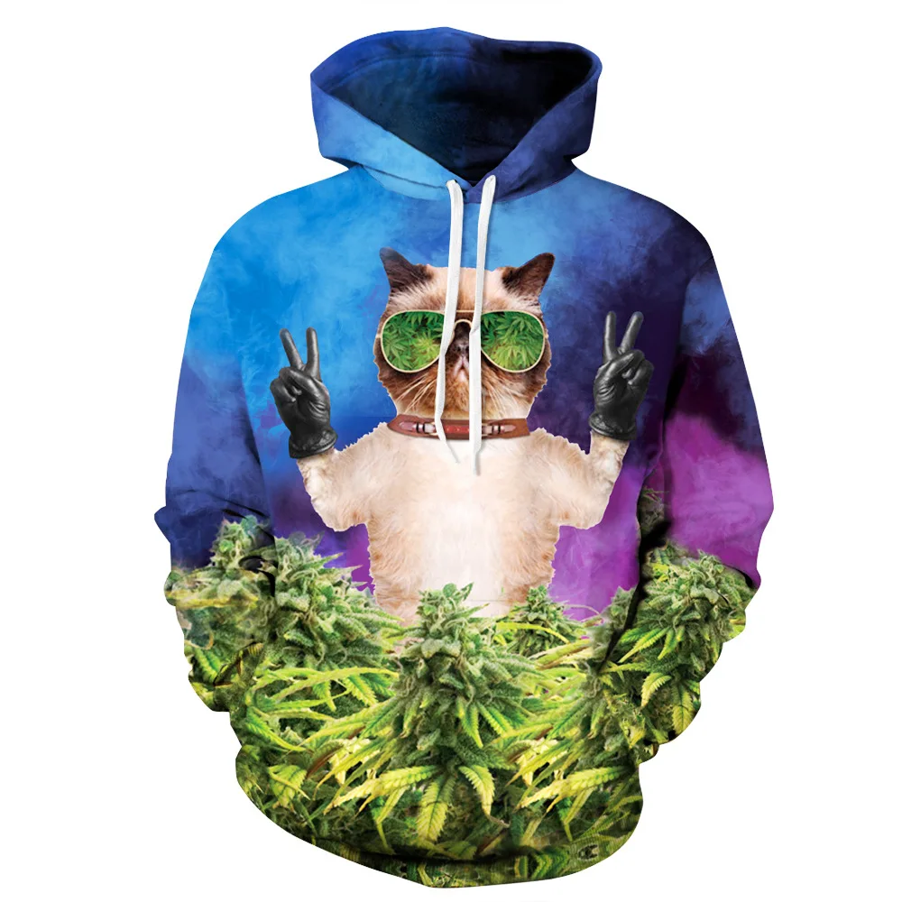 3d Prited Hoodies And Sweatshirts Woman Long Sleeve Hoody Women Autumn Femmes Cannabis Leaf Cat Digital Prints Hoodie | Мужская одежда