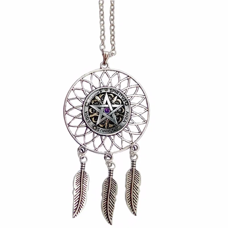 Wicca Pagan пентаграмма ожерелье волшебное черное серебро Ловец снов Ожерелье серебряное Ловец снов ожерелье s& подвеска