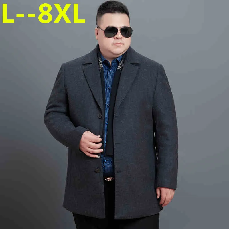 8XL 6XL 5XL 2018 зима для мужчин's повседневное Шерсть Тренч модные бизнес Утолщаются