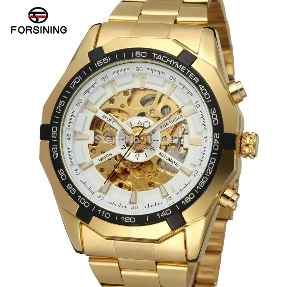 

Forsining Automatic self-wind watch stainless steel bracelet skeleton watch free shipping Wristwatch Reloj Hombre