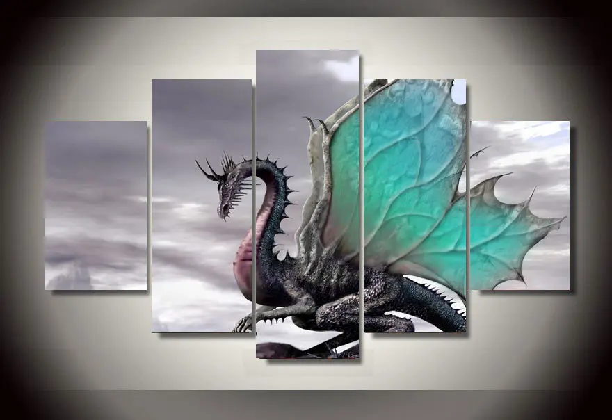 

5 Pieces/Set Poster Cool Enchanting Dragon Wall Pictures For Living Room Unframed Modular Pictures Good Quality Canvas Painting