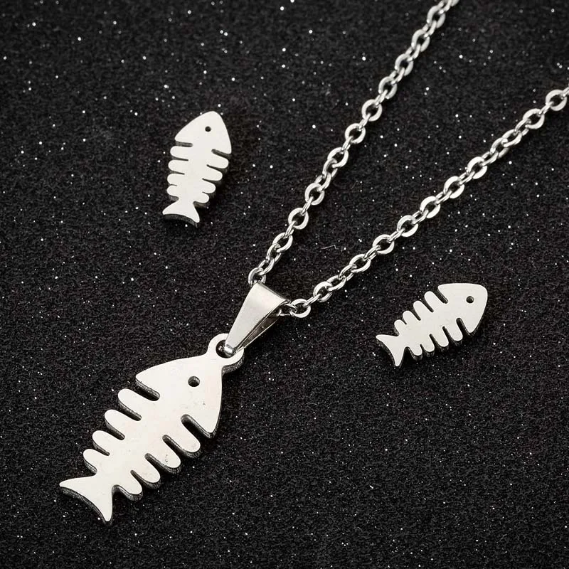 Hfarich Punk Gothic Stainless Steel Chain Jewelry Necklace For Men Women Charming Statement Fish Bone Hook Pendant Choker Bijoux | Украшения