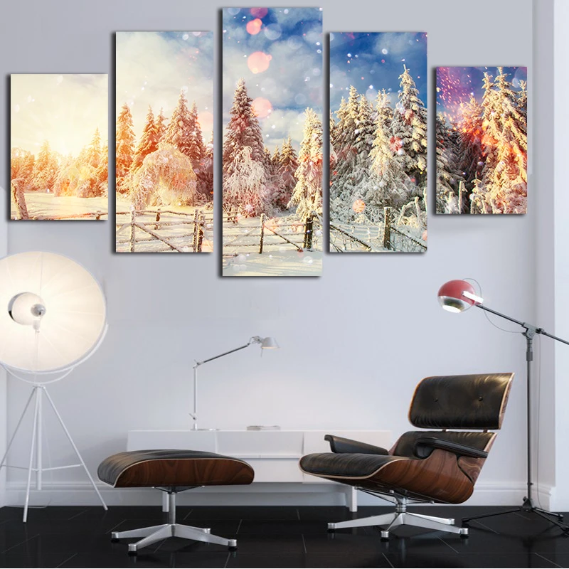 5 панелей высокое качество зимняя Картина на холсте большие настенные картины
