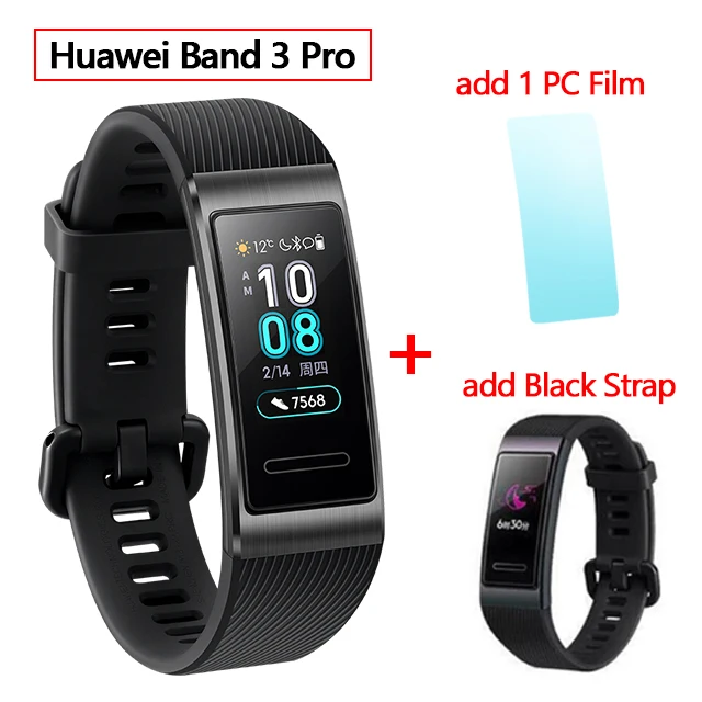 black add black huawei Band 3 Pro gps Amoled 0,95 'Полноцветный Сенсорный Водонепроницаемый металлический браслет с датчиком пульса для плавания и сна - Цвет: black add black