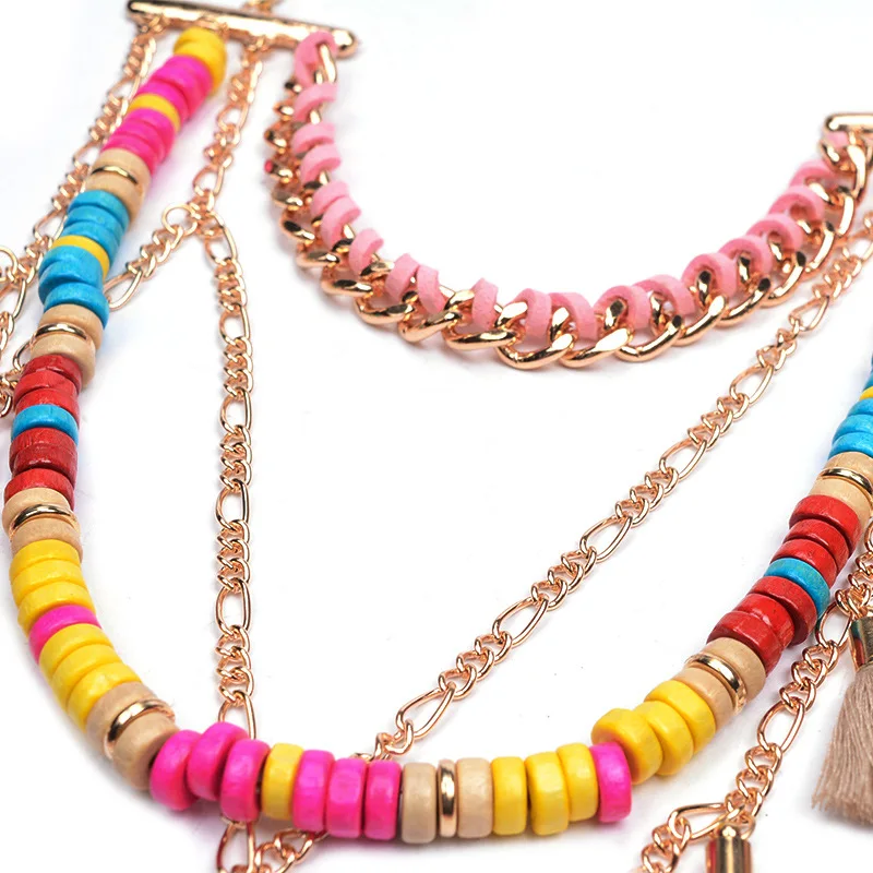 Богемные повседневные длинные ожерелья многослойные бусы многоцветные кисточки