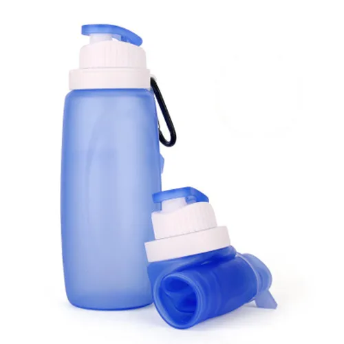 Синий 320 ml Портативный мини-силиконовые складная бутылка для воды с веревкой Открытый Спорт Путешествия детские бутылочки BPA бесплатно - Цвет: Синий
