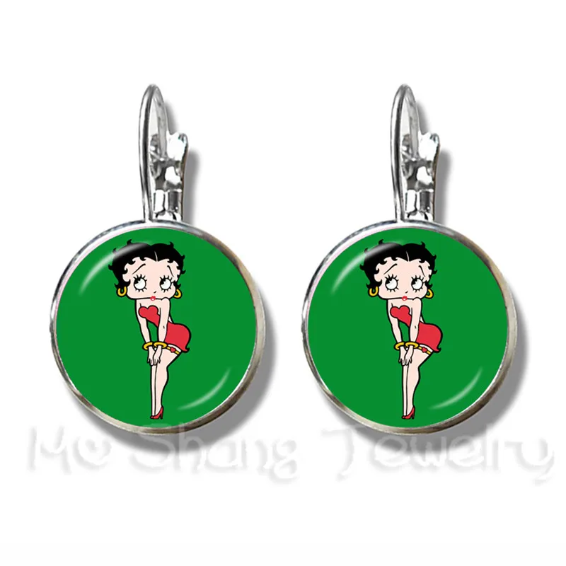 Романтический Betty Boop 16 мм стеклянный купол серьги гвоздики для женщин ювелирные