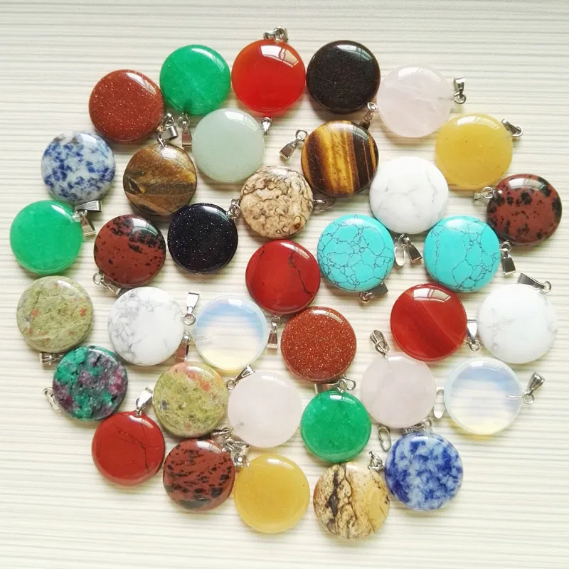 

Fashion natural stone round pendants for jewelry making Good Quality charm Necklace accessories 50Pcs Wholesale Free shipping