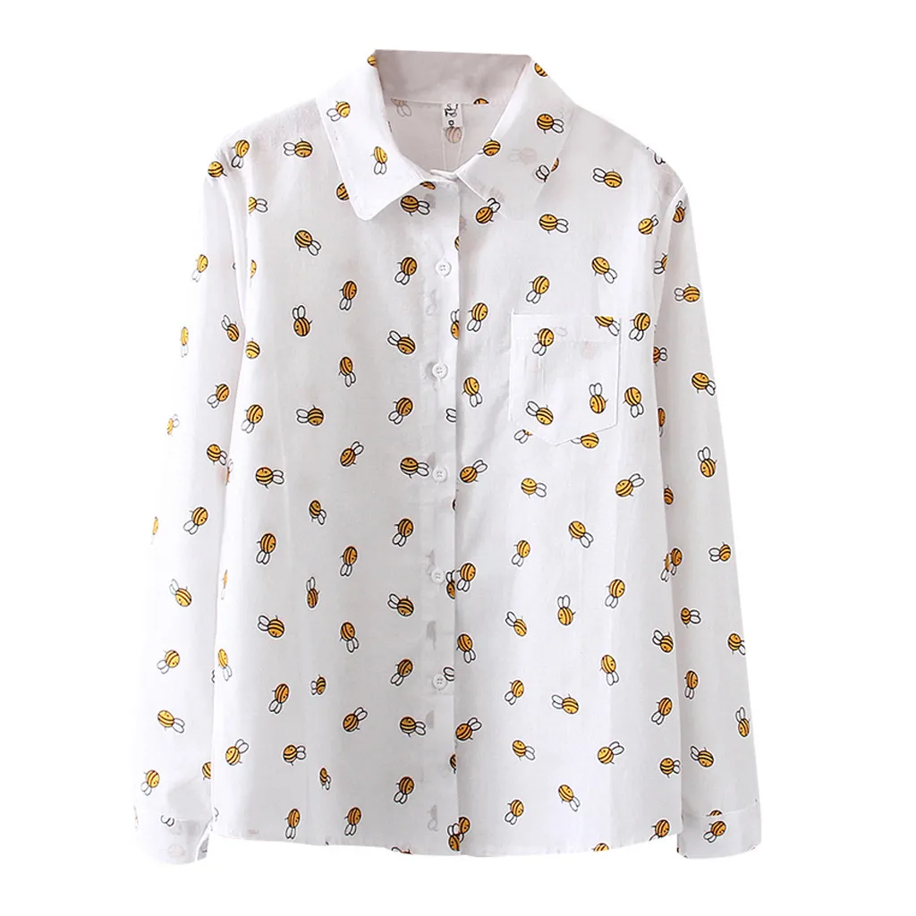 Women's Shirts Fashion Long Sleeve Cartoon Print Korean Shirt Casual Loose Blouse Elegant Blusas Femininas Camisas Mujer Tops - Цвет: Yellow