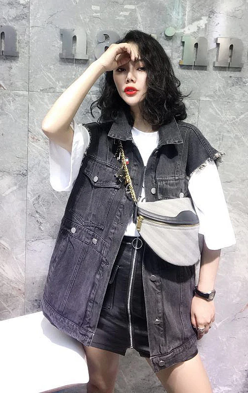 Модная женская Свободная джинсовая куртка без рукавов 6971|Жилеты и безрукавки| |