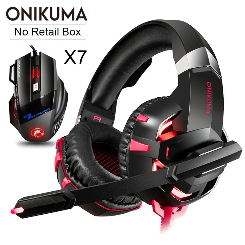 Red Headset-X7 ONIKUMA Casque PS4 Игровые наушники PC Gamer стерео гарнитура с микрофоном+ профессиональная проводная USB игровая мышь - Цвет: Red Headset-X7