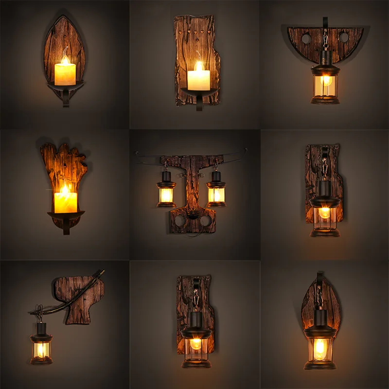 Американский кантри подвесной светильник креативный деревянный стеклянный шар