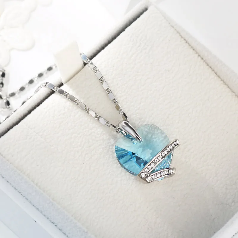 Neoglory имитация синего кристалла сердце любовь длинные Подвески Чокеры ожерелья