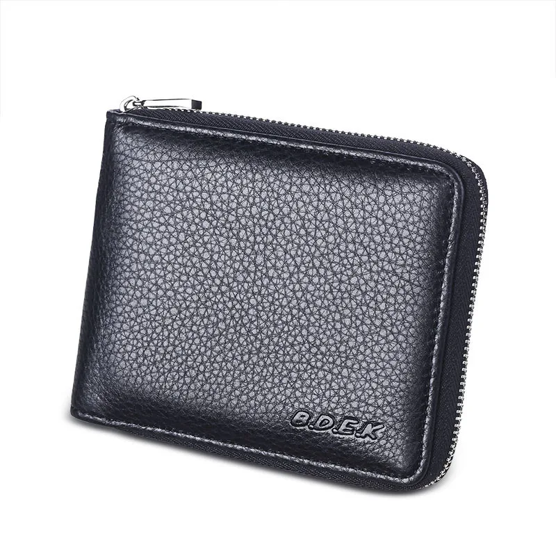 Black Real Genuine Leather Wallet Men Zipper Handbag Business Credit Cards Holder Coins Pures Billetera Monedero portefeuille | Багаж и
