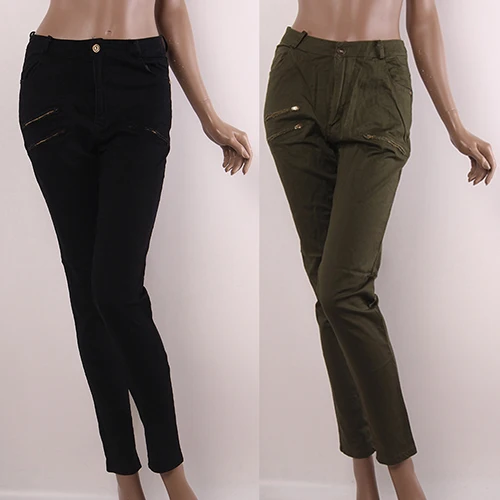 Женская Мода Высокая Талия Узкие Джинсы Стрейч Молния Декор Длинные Брюки