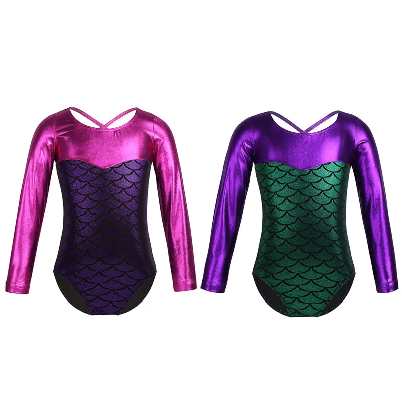 FEESHOW Girls Glittery mermaid Ballet Jumpsuit for Kids Long Sleeves Dance Gymnastics Leotard Dancewear Dress | Детская одежда и