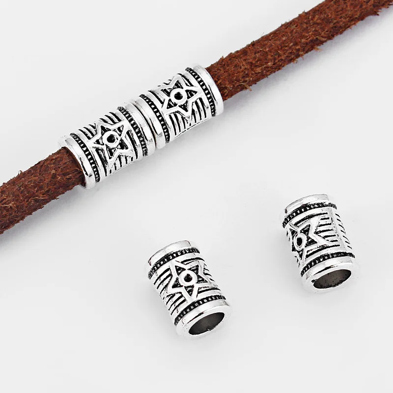 

20pcs Antique Silver Color Round Caverd Star Beads Slider for 5mm Leather Cords Spacer Bracelet Making Jewelry Findings