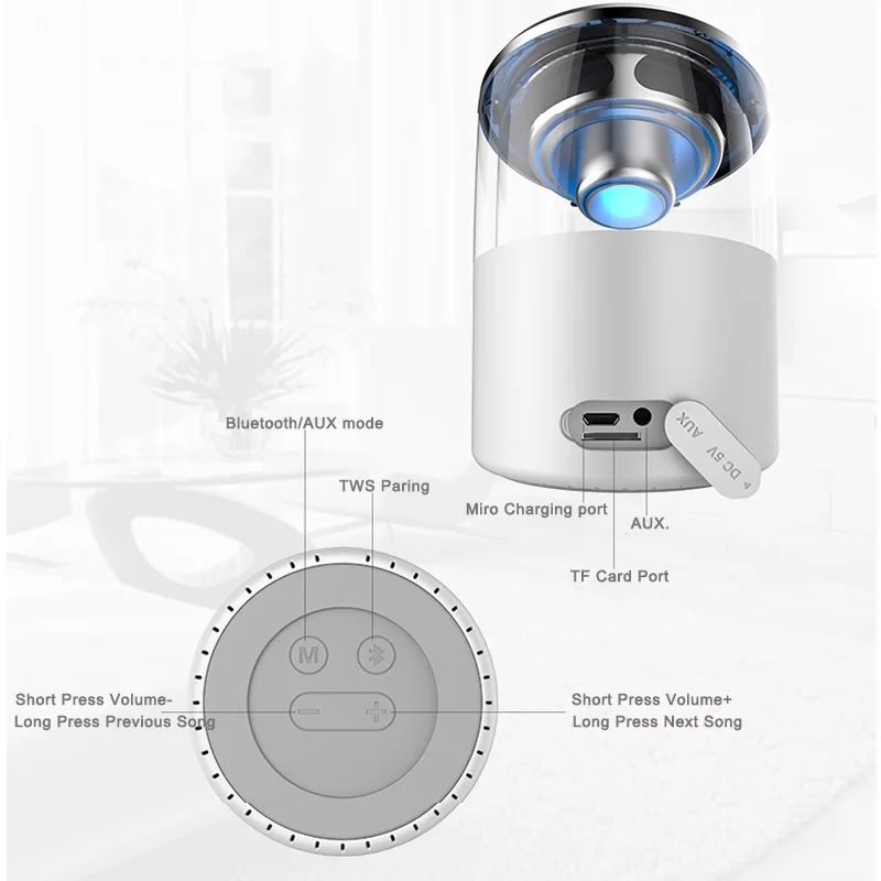 Колонки Vidson i3 TWS прозрачная колонка Bluetooth 4 2 светящаяся трубка портативная bluetooth