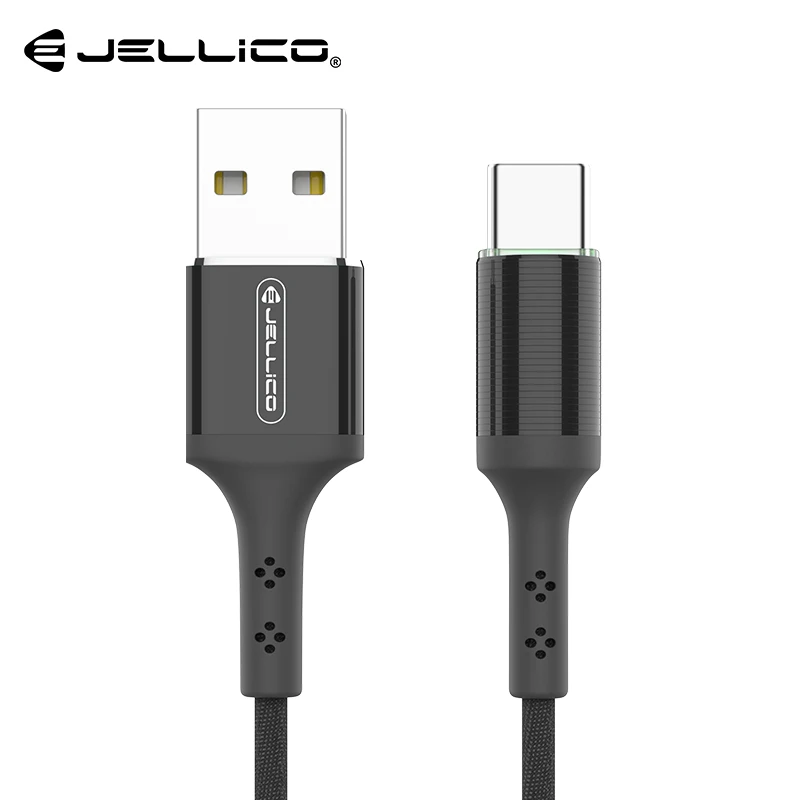 Jellico светодиодный usb-кабель типа C для samsung Galaxy S9 USB C кабель type-C кабель для быстрой зарядки для huawei Xiaomi Mi6 шнур - Цвет: Black