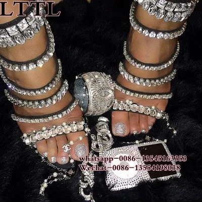 Сандалии-гладиаторы Женские летние стразы на тонком каблуке Босоножки с