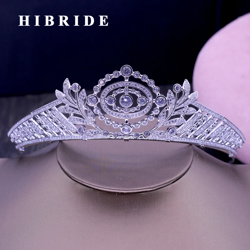 

HIBRIDE New Design Noble Clear Cubic Zircon Muslim Women Crown And Tiaras Female Bridal Hair Accessories For Anniversary C-43